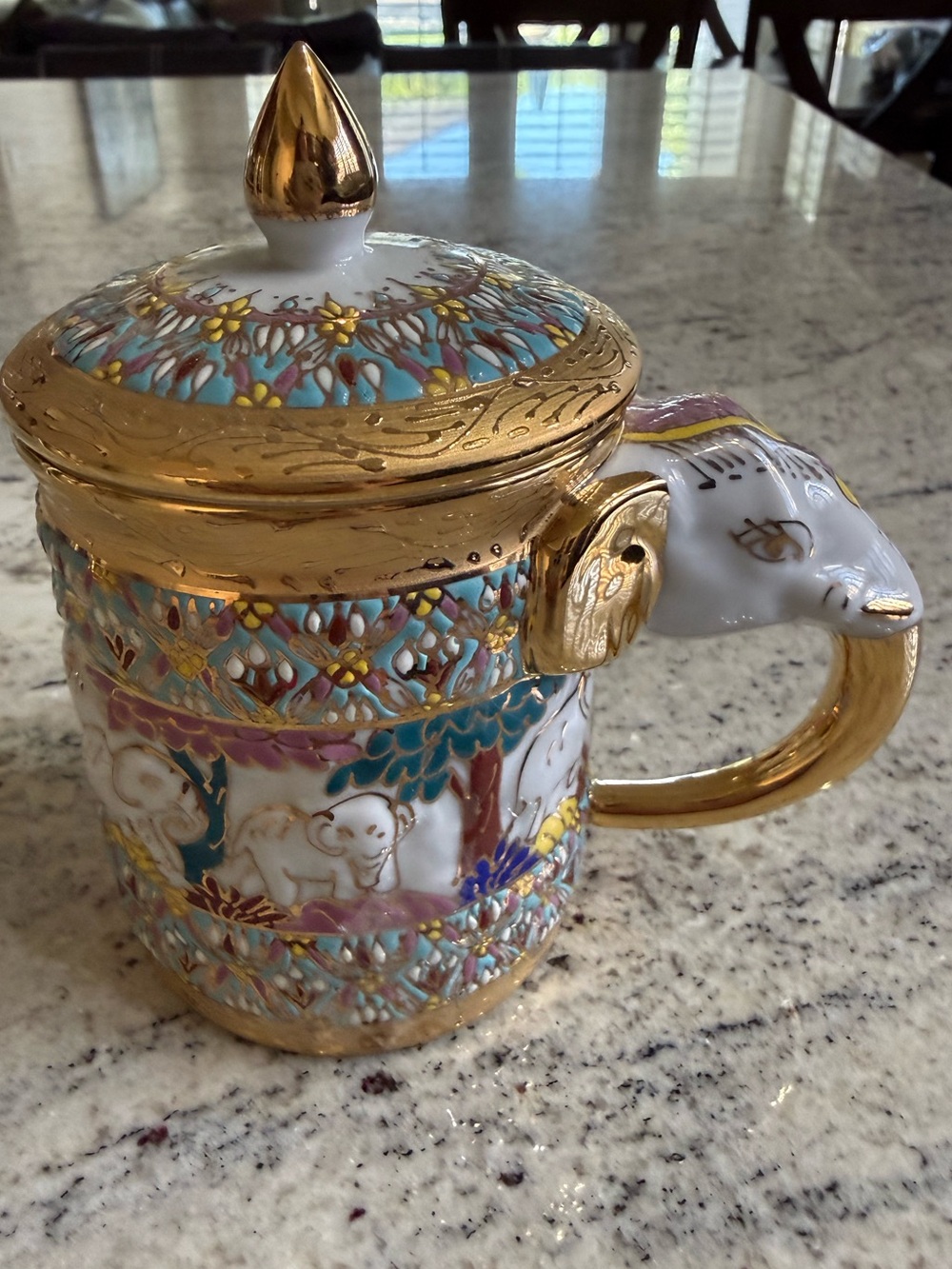 Luxury Thai Benjarong Mug Porcelain Hand Painted Elephant Lucky Ornate Gold 🐘